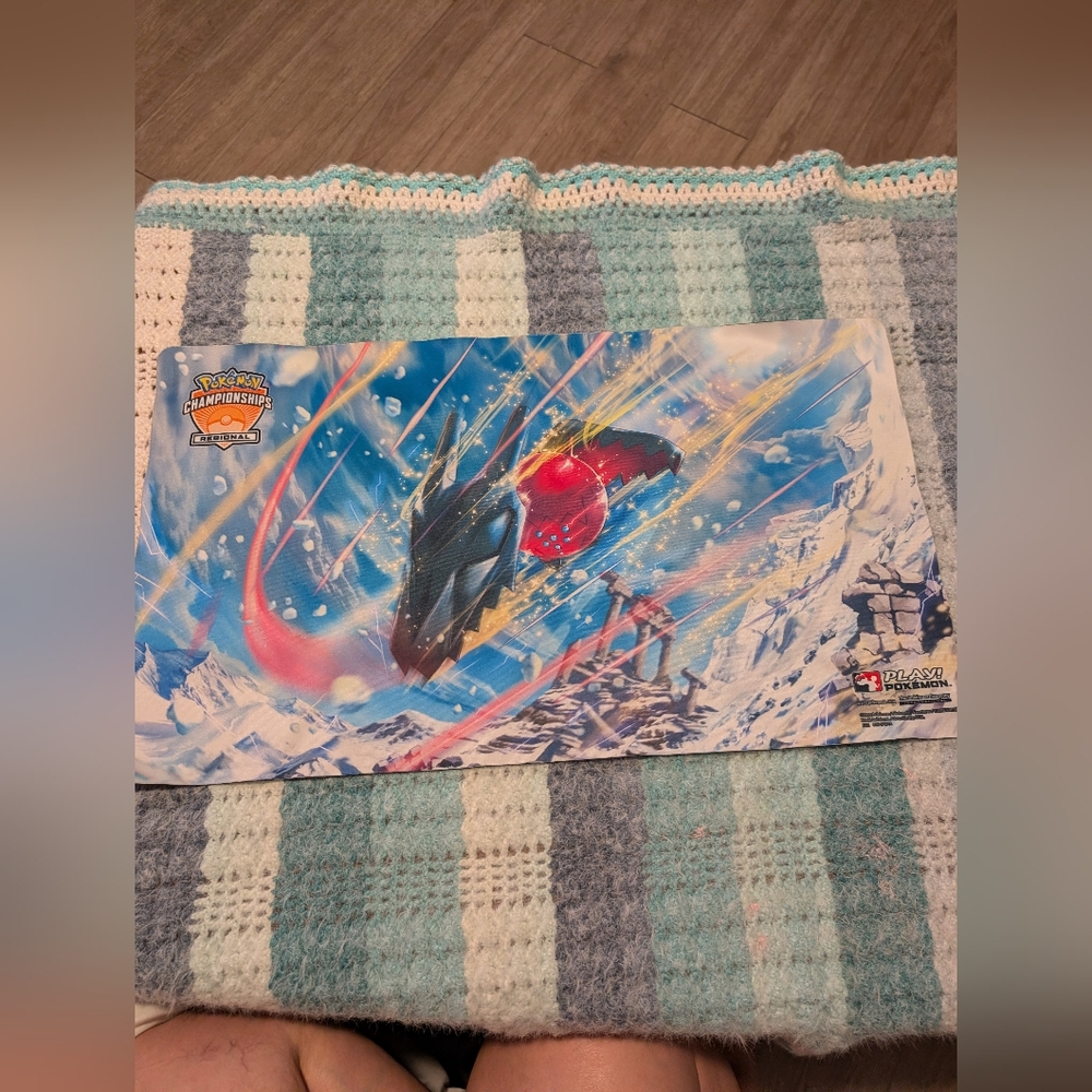 Pokémon Playmat featuring Ice-Scene Rayquaza - Blue/Red Regionals Championship M